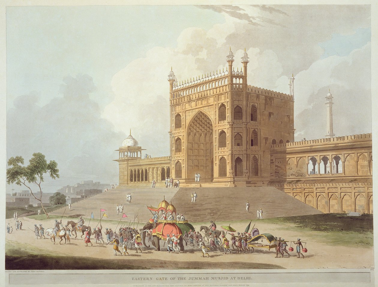 Jummah Musjidin itäinen portti Delhissä, elokuvasta Oriental Scenery: Twenty Four Views in Hindoostan, 1795 tekijältä Thomas Daniell