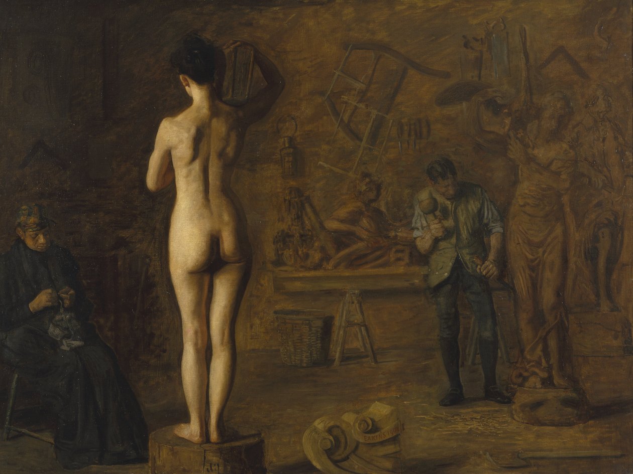 William Rush veistää allegoorisen hahmonsa Schuylkill -joesta tekijältä Thomas Eakins