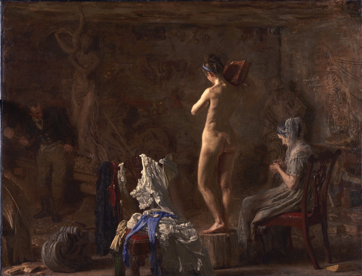 William Rush veistämässä Schuylkill-joen allegorista hahmonsa tekijältä Thomas Eakins