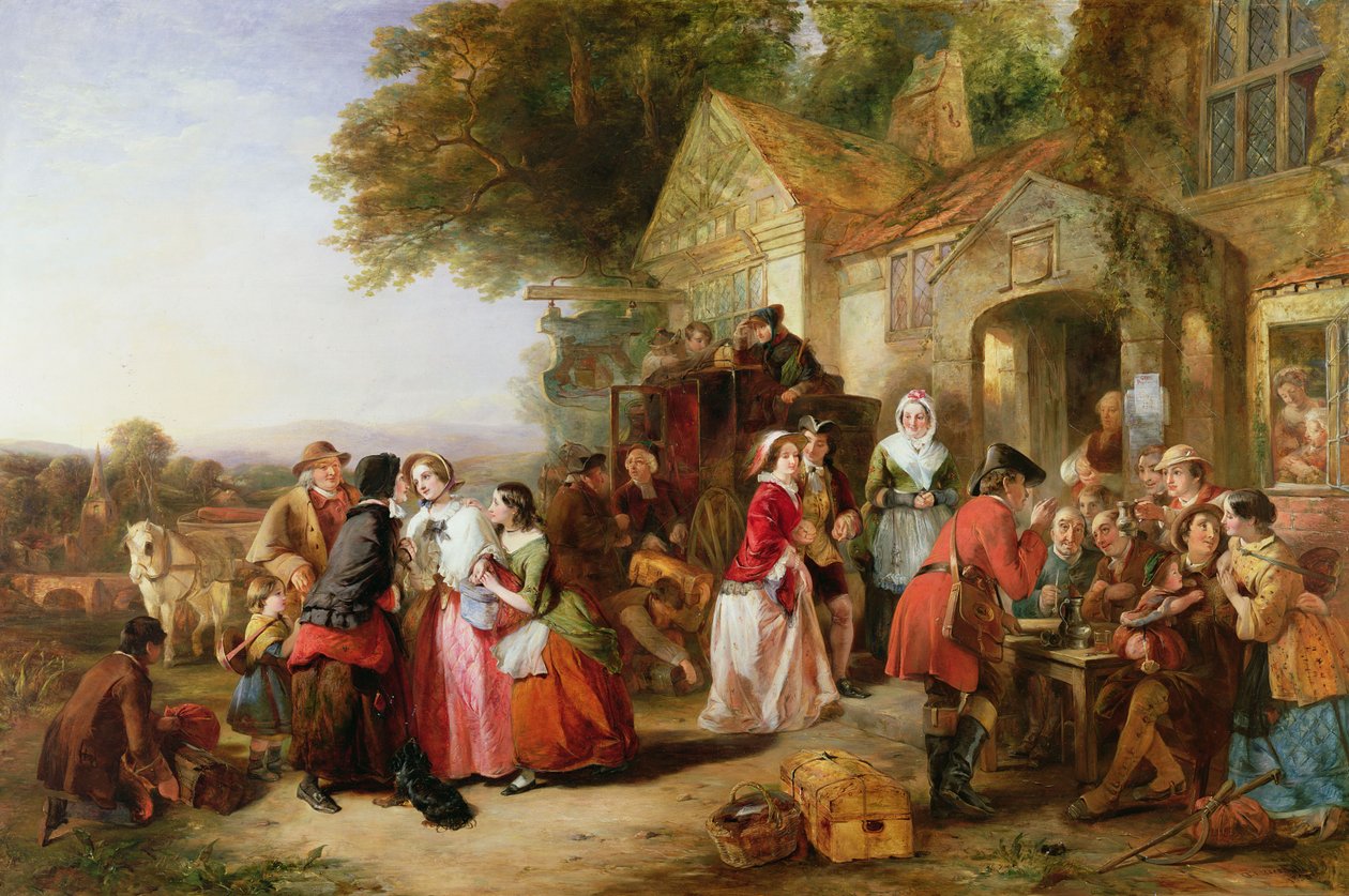 Matkustajat tavernan ulkopuolella, 1850 tekijältä Thomas Falcon Marshall