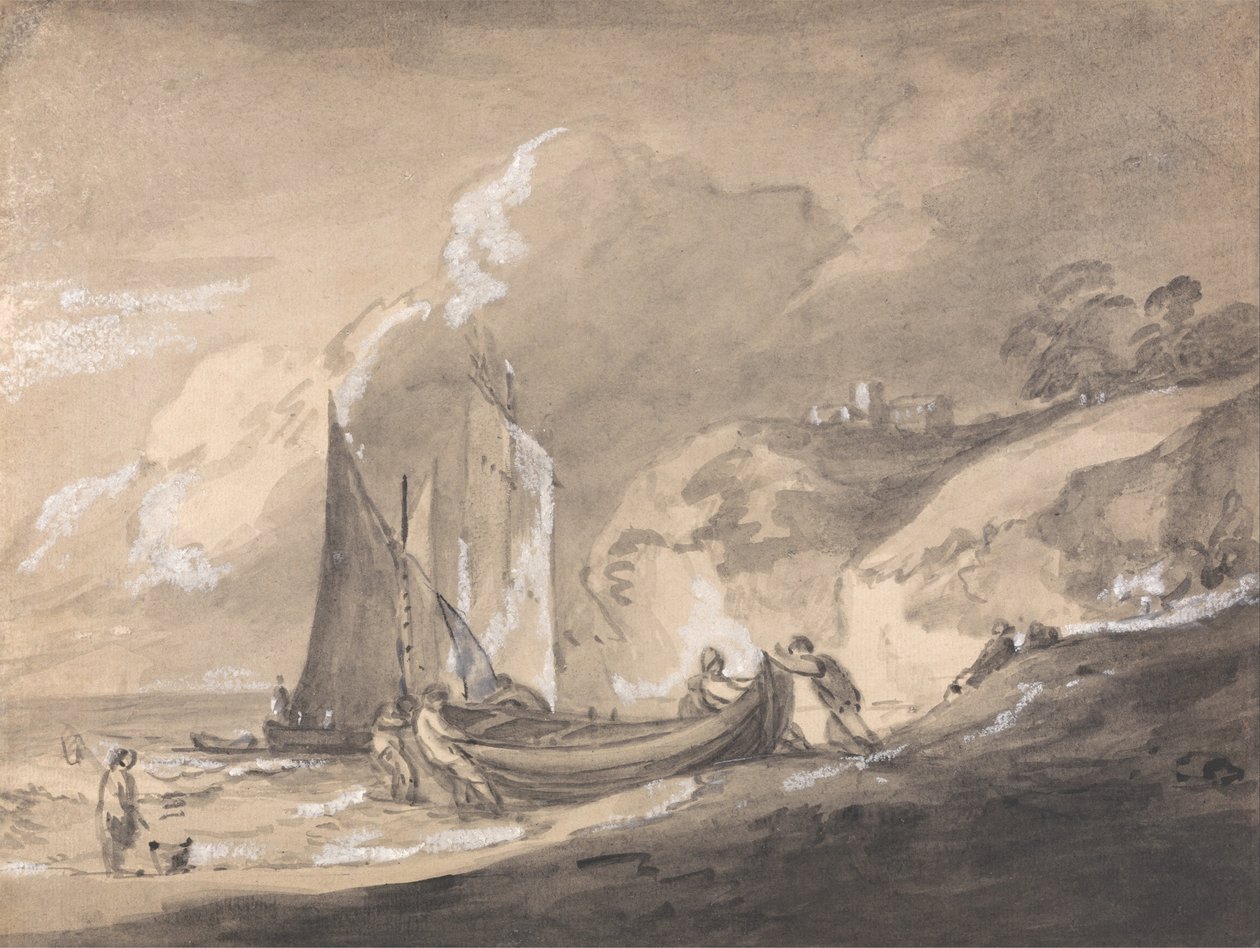 Rannikkokohtaus hahmoilla ja veneillä tekijältä Thomas Gainsborough