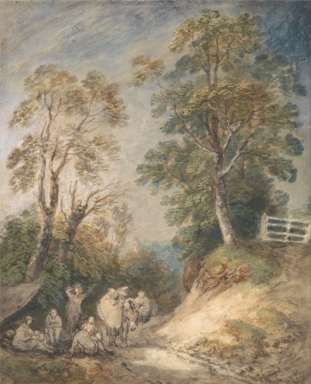 Country Lane, jossa mustalaiset lepäävät tekijältä Thomas Gainsborough