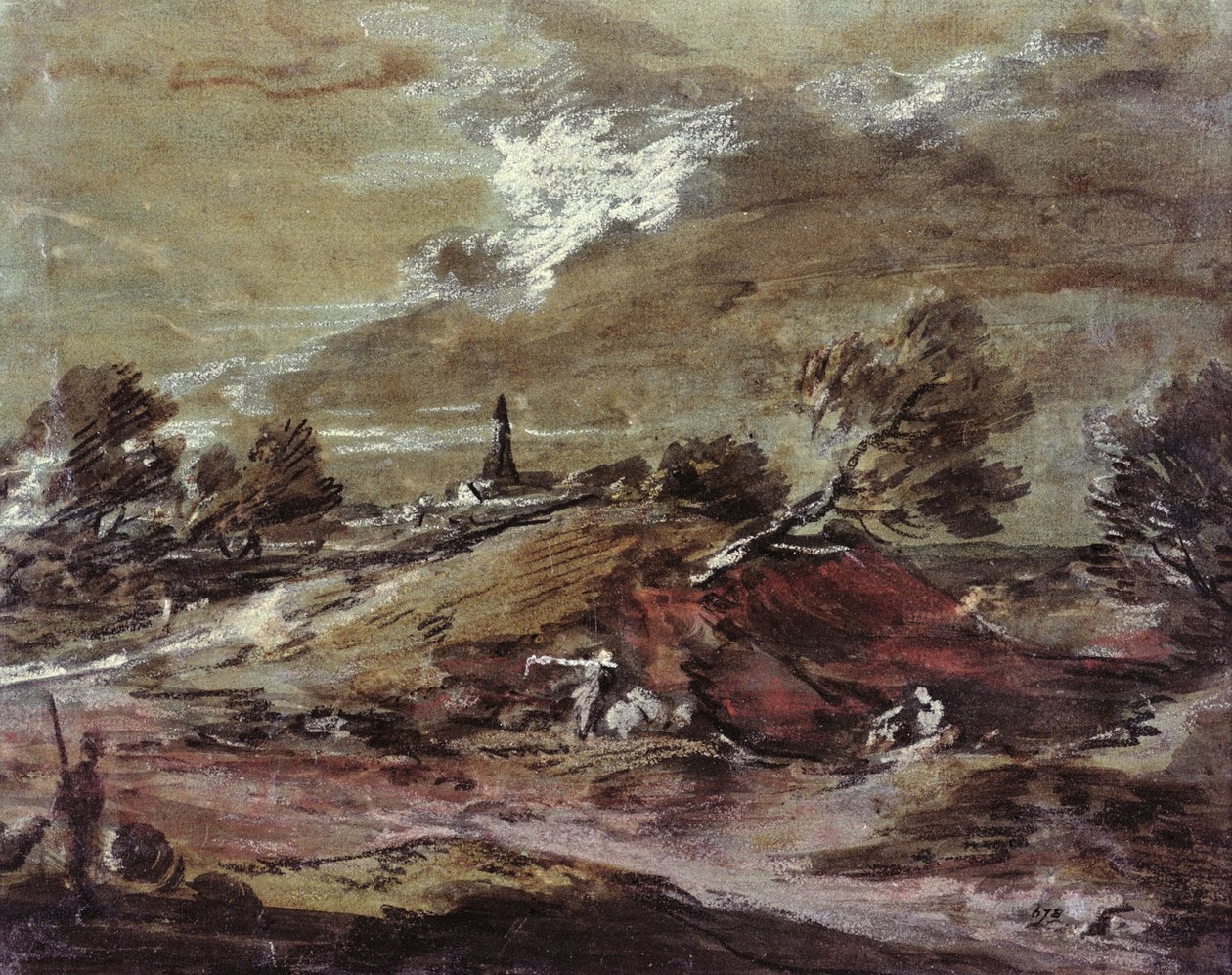 Maisema: Myrskyefekti, 1700-luku (akvarelli) tekijältä Thomas Gainsborough