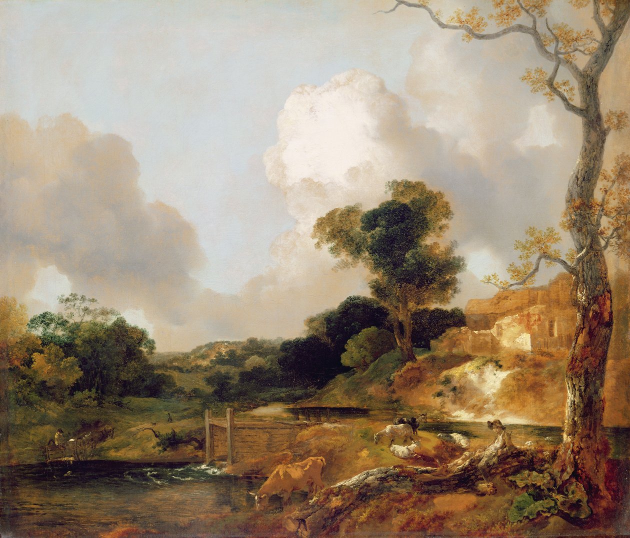 Maisema virran ja padon kanssa tekijältä Thomas Gainsborough