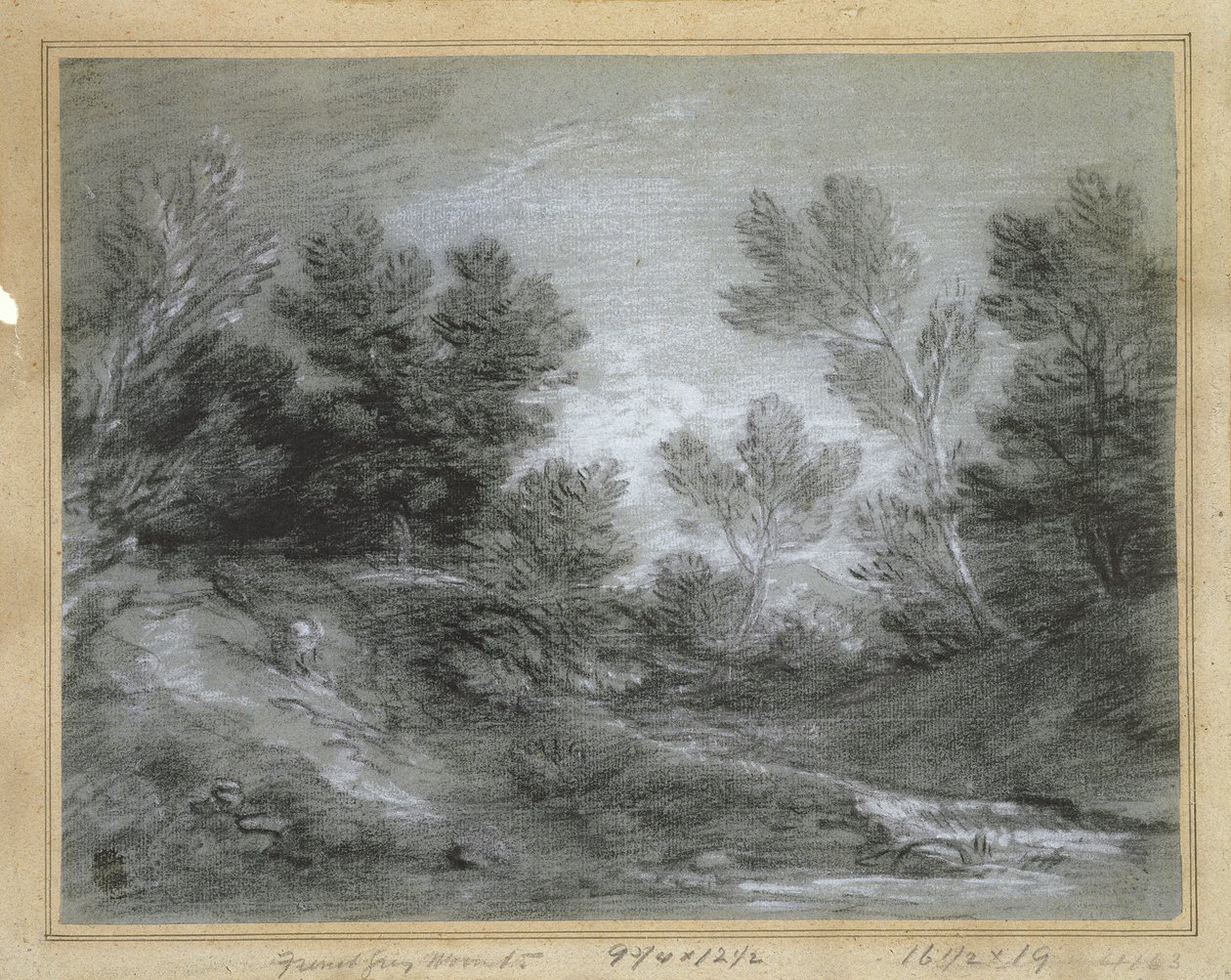 PD.28-1953 Woodland Stream (liitu harmaalle paperille) tekijältä Thomas Gainsborough