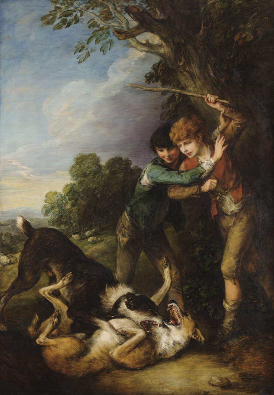 Kaksi paimenpoikaa koirien kanssa taistelevat tekijältä Thomas Gainsborough