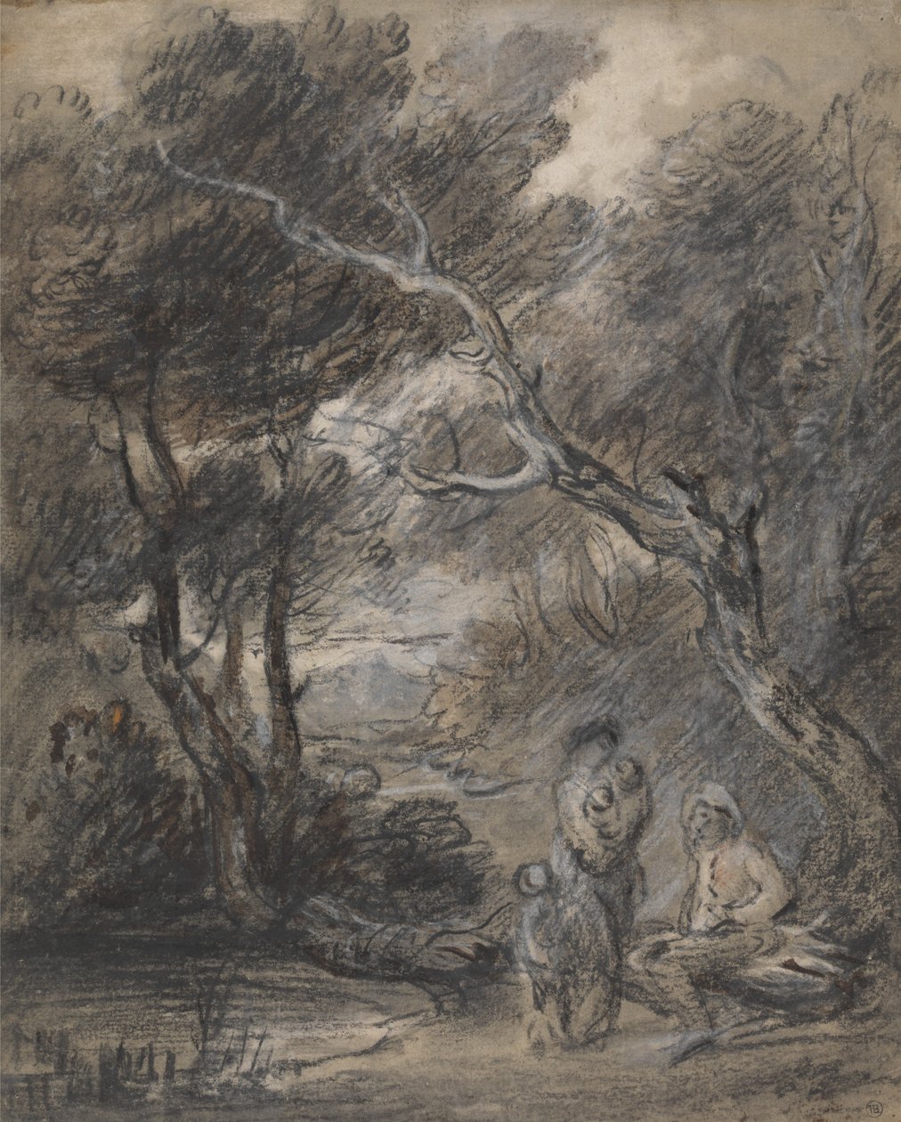 Metsäinen maisema ja hahmoja tekijältä Thomas Gainsborough