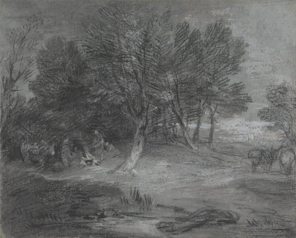Metsäinen maisema mustalaisleirillä tekijältä Thomas Gainsborough