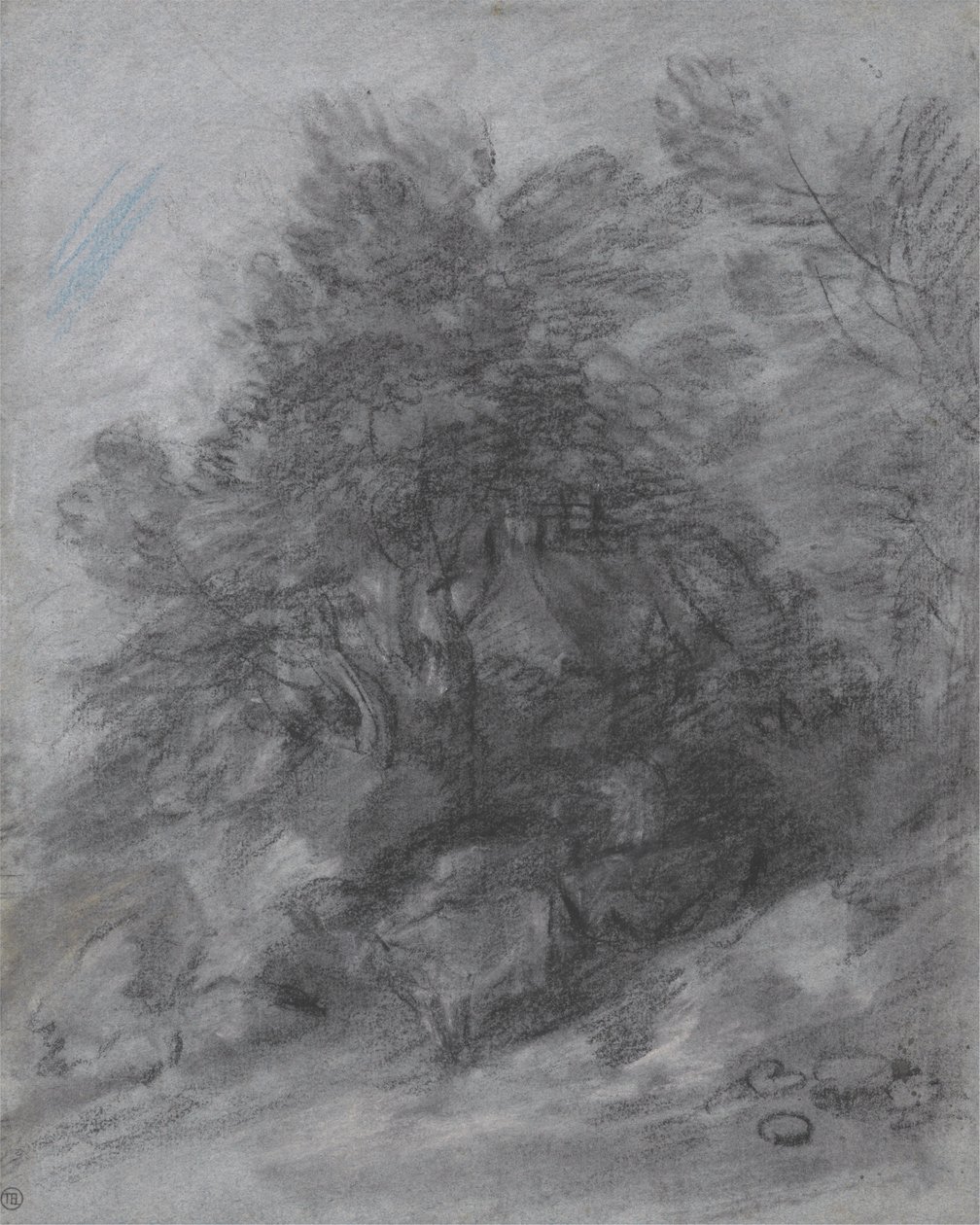 Metsäinen maisema paimenen, lehmien ja mökin kanssa tekijältä Thomas Gainsborough