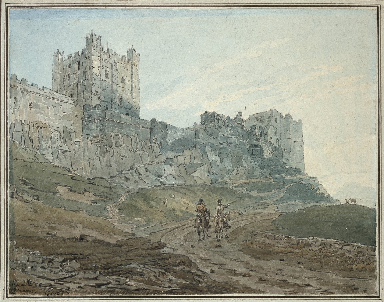 Bamburghin linna, Northumberland, 1700-luku tekijältä Thomas Girtin