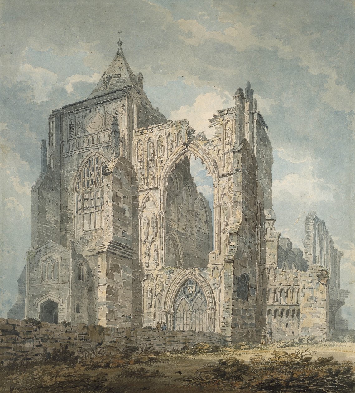 Crowland Abbey, Lincolnshire, 1793-94 (wc kynällä paperilla) tekijältä Thomas Girtin