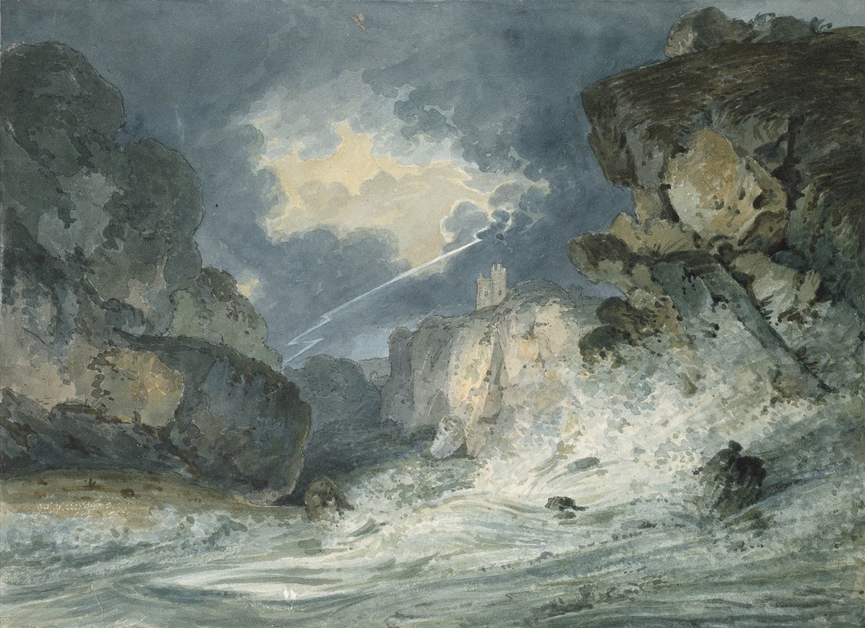 Dunstanburghin linna ukkosmyrskyssä, 1700-luku tekijältä Thomas Girtin
