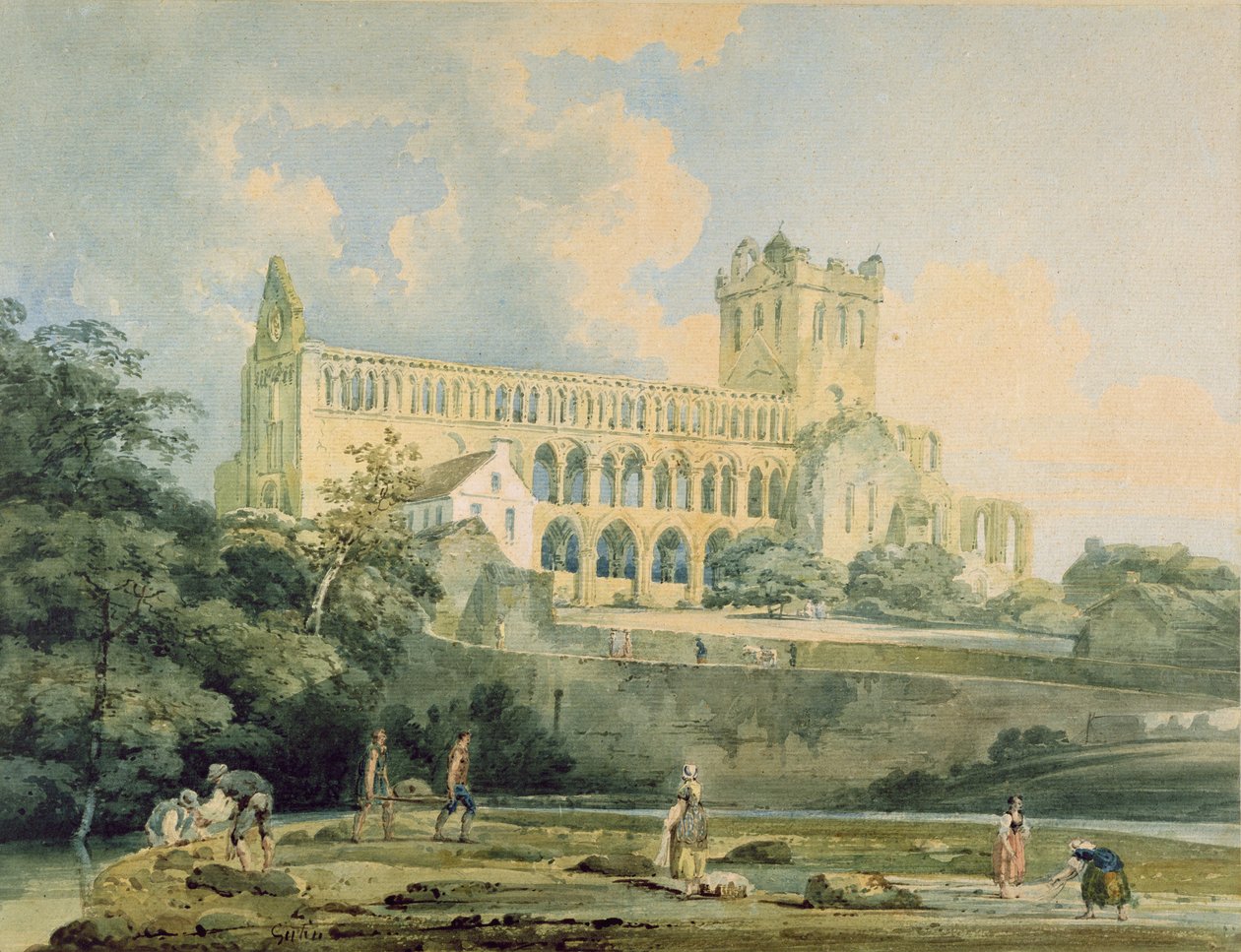 Jedburgh Abbey from the River, n. 1798-1799 tekijältä Thomas Girtin