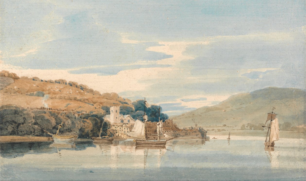 Kingswear nähtynä Dartmouthista, Devon tekijältä Thomas Girtin