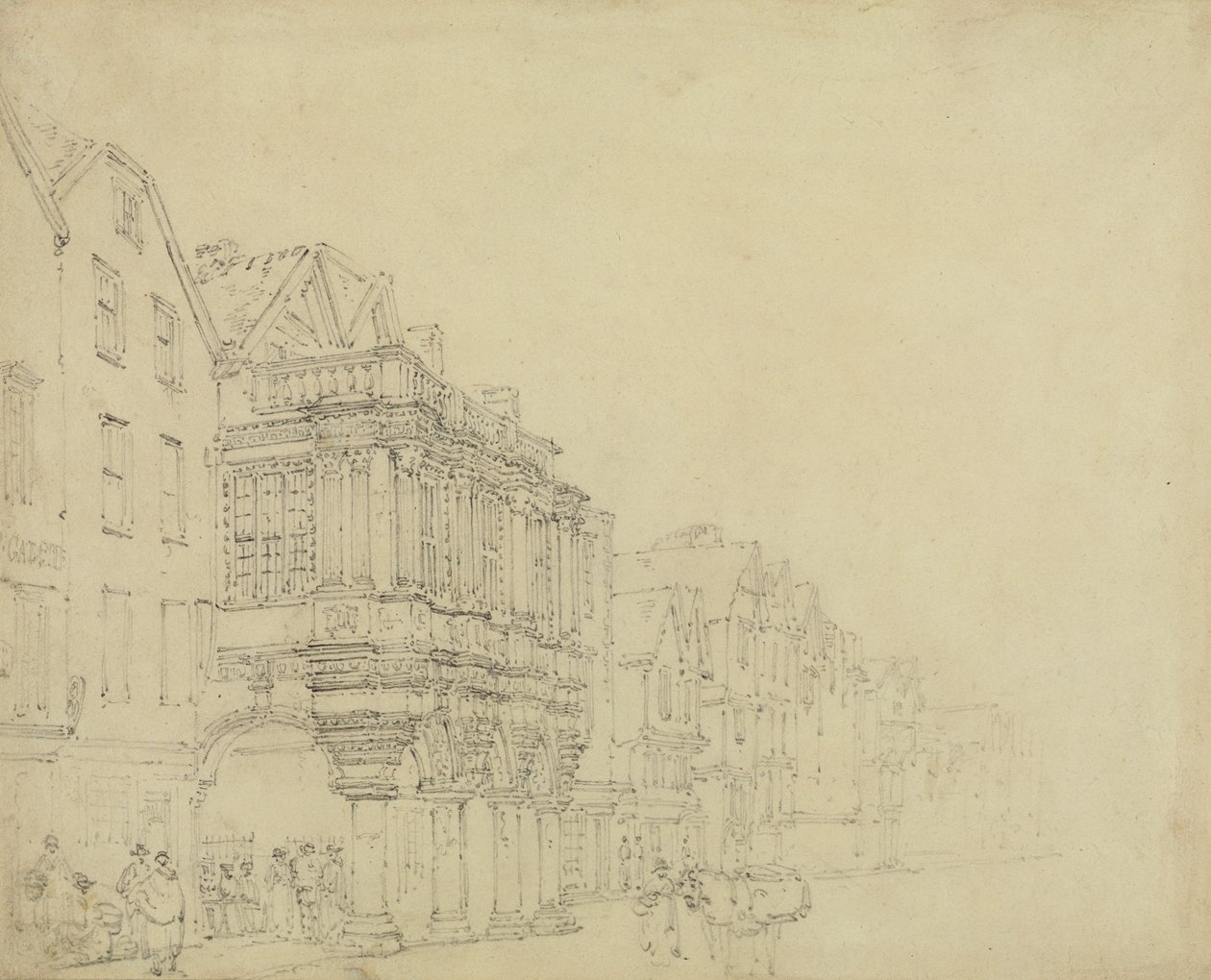 The Guildhall, Exeter, n. 1797 (grafiitti paperille) tekijältä Thomas Girtin