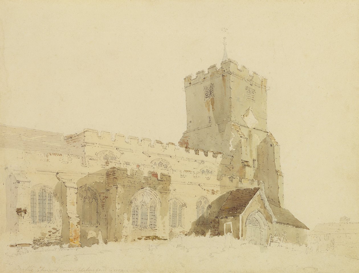 Writtle Church, Essex, n. 1795 (wc grafiitin päällä paperilla) tekijältä Thomas Girtin