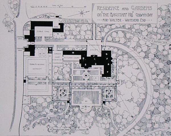 Asuinpaikka ja puutarhat The Flagstaff Hillillä, Colwyn Bayssa, Walter Whitehead Esqille, Thomas Mawsonsilta The Art and Craft of Garden Making, julkaistu 1900 (katso myös 171144) tekijältä Thomas Hayton Mawson