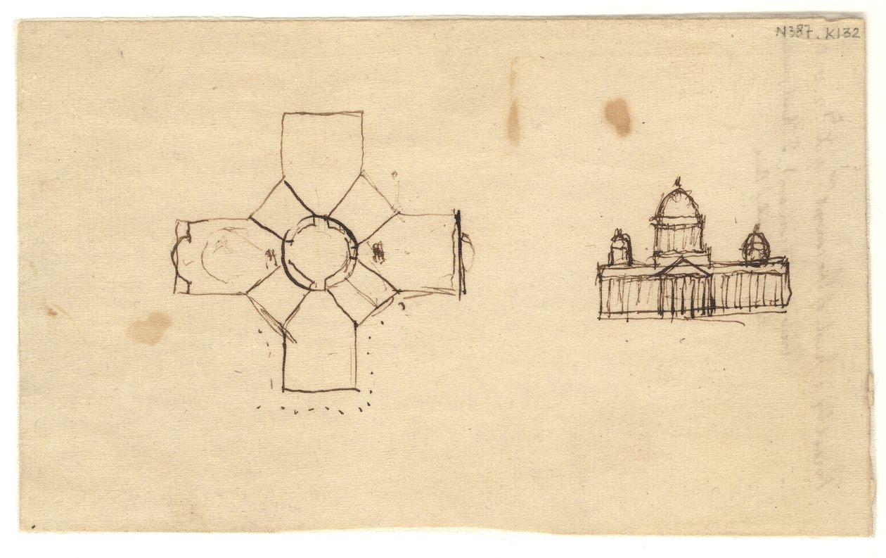 Washington: Capitol, tutkimussuunnitelma ja korkeus, 1792 (muste paperille) tekijältä Thomas Jefferson