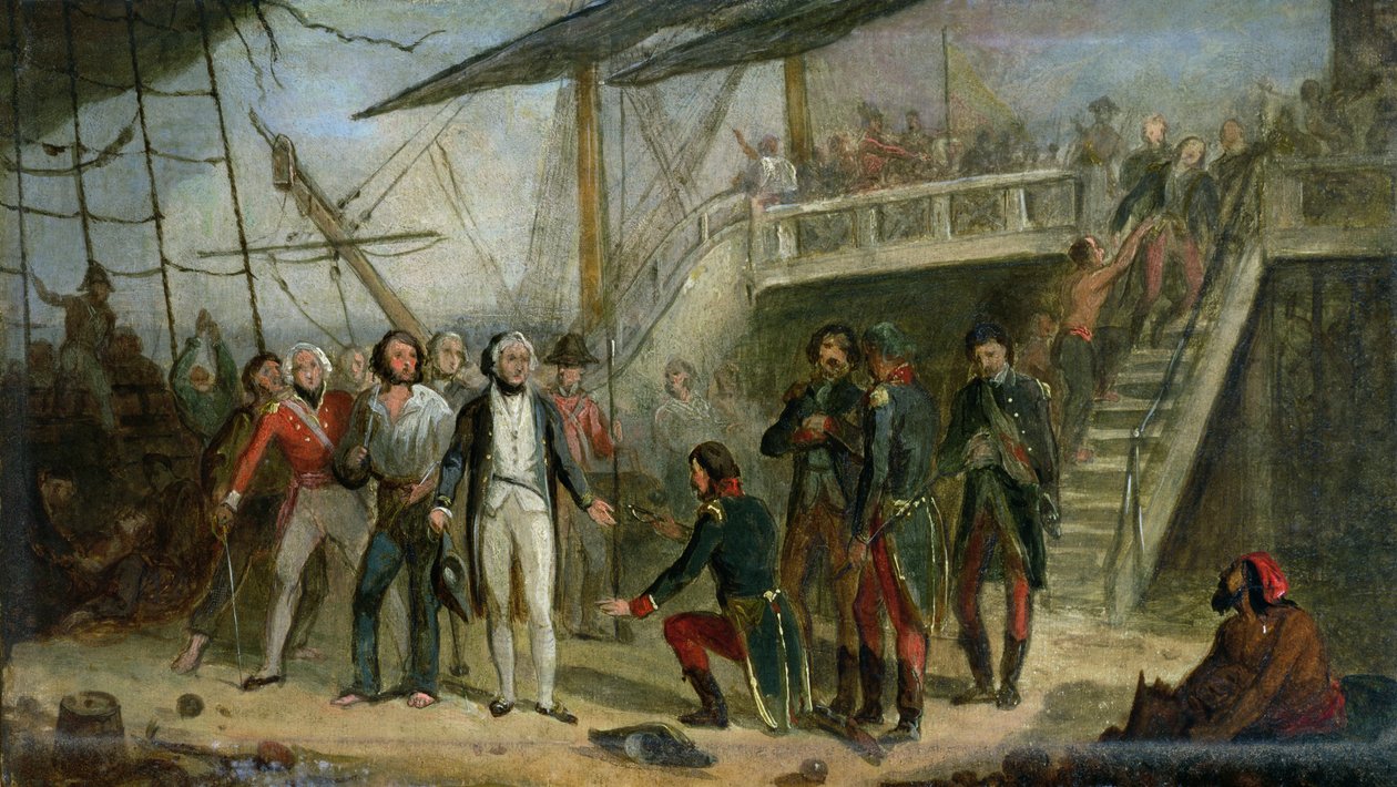 Nelson astui "San Josef" -alukseen 14. helmikuuta 1797 Sir John Jervisin voiton jälkeen Cape St. Vincentin edustalla tekijältä Thomas Jones