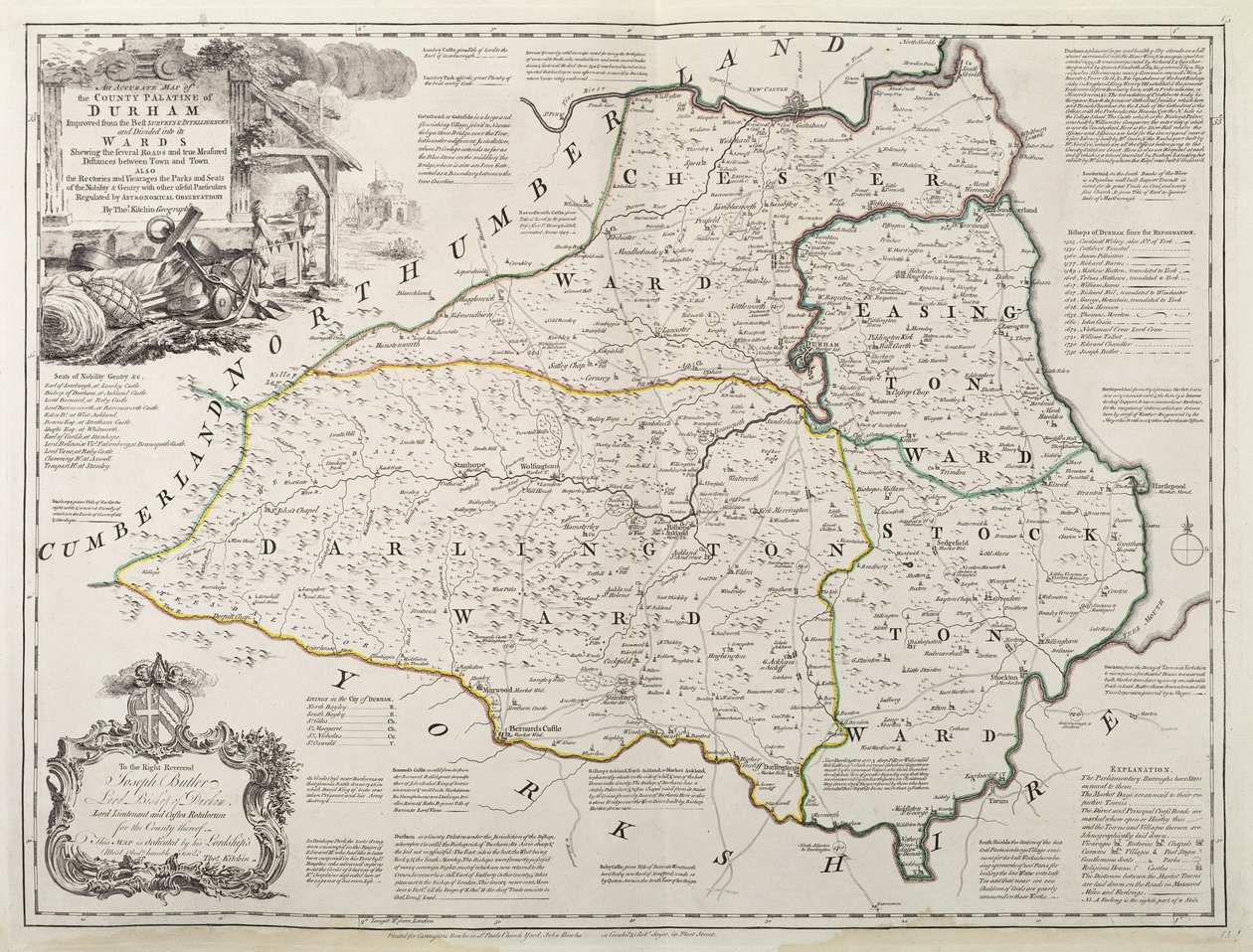 Durhamin kartta, 1777 (käsinvärinen kaiverrus) tekijältä Thomas Kitchin