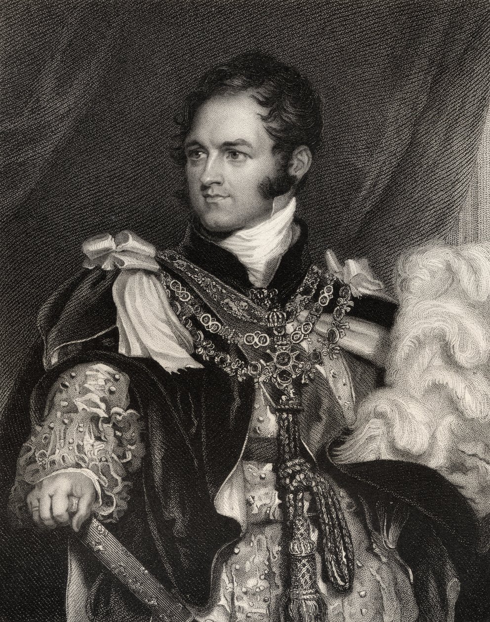 Leopold George Chretien Frederic Saxe-Coburgista, kaiverrettu J. Thomson, "National Portrait Gallery, osa III", julkaistu noin 1835 tekijältä Thomas Lawrence