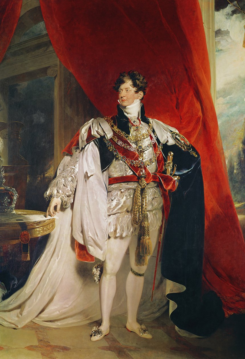 Prinssi Regent, myöhemmin George IV (1762-1830) sukkanauhavaatteissaan, 1816 (katso yksityiskohdat 151574 ja 61203) tekijältä Thomas Lawrence