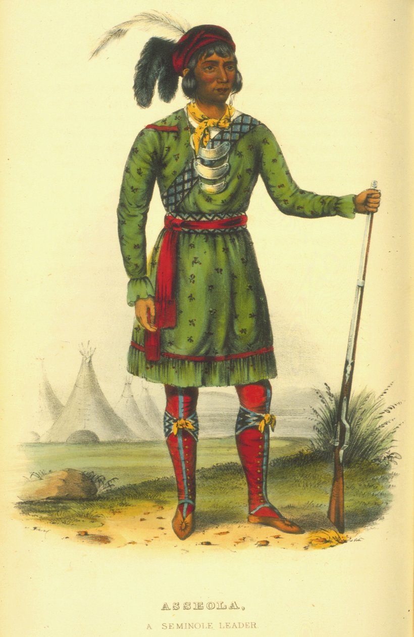 Asseola, seminolijohtaja, 1870 (käsinvärinen lito) tekijältä Thomas Loraine McKenney