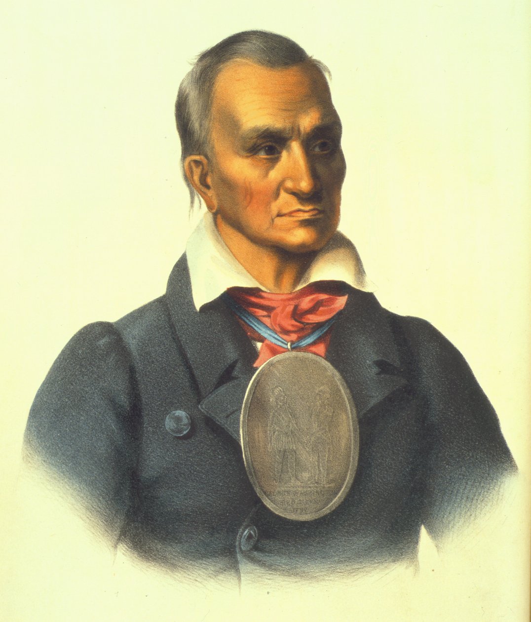 Red Jacket, Senecan sotapäällikkö, 1854 (käsinvärinen lito) tekijältä Thomas Loraine McKenney