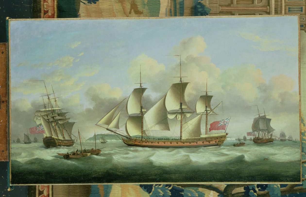 Kolme brittifregattia offshorea, 1782 tekijältä Thomas Luny