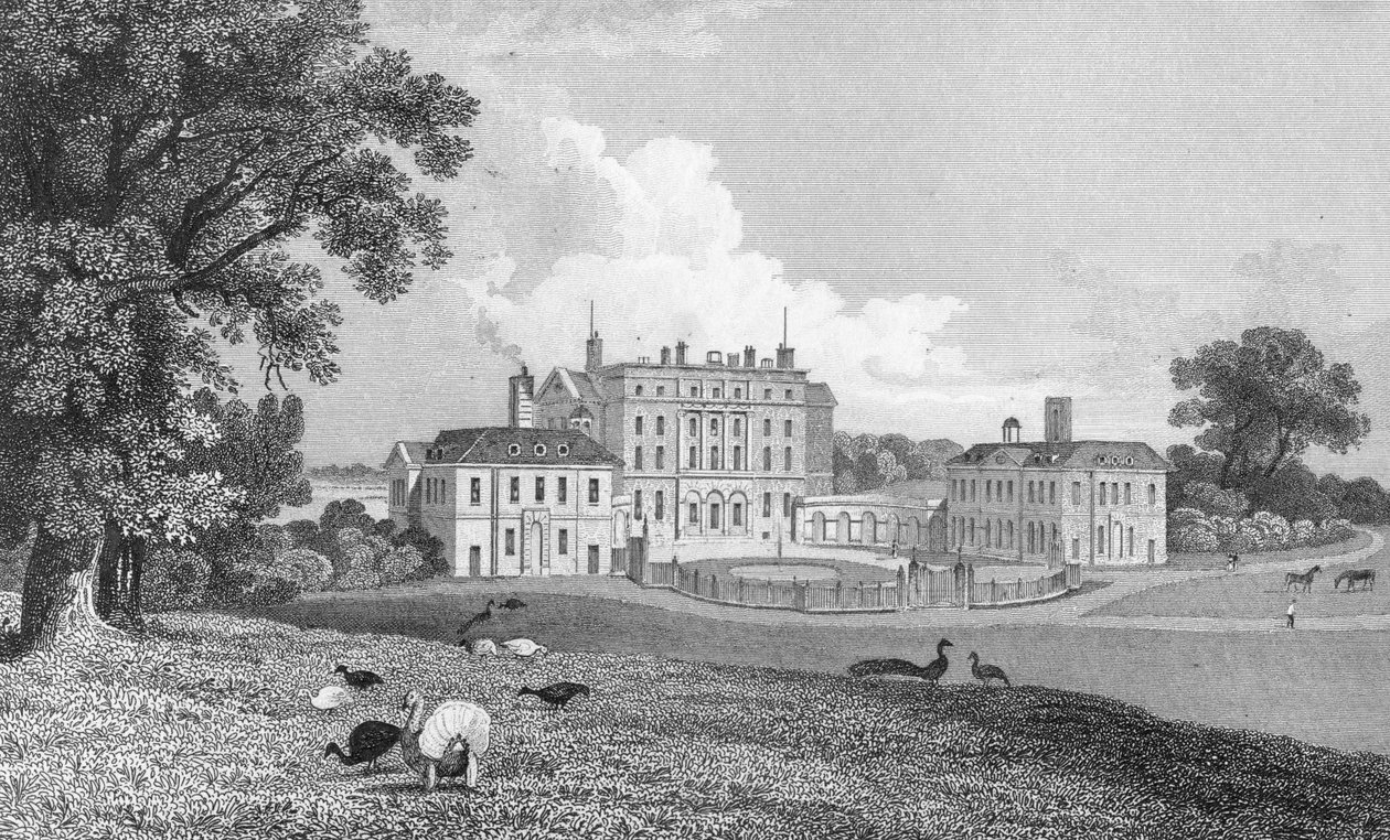 Näkymä Chevening Placesta, kaiverrettu S. Lacyn toimesta, 1830. tekijältä Thomas Mann Baynes