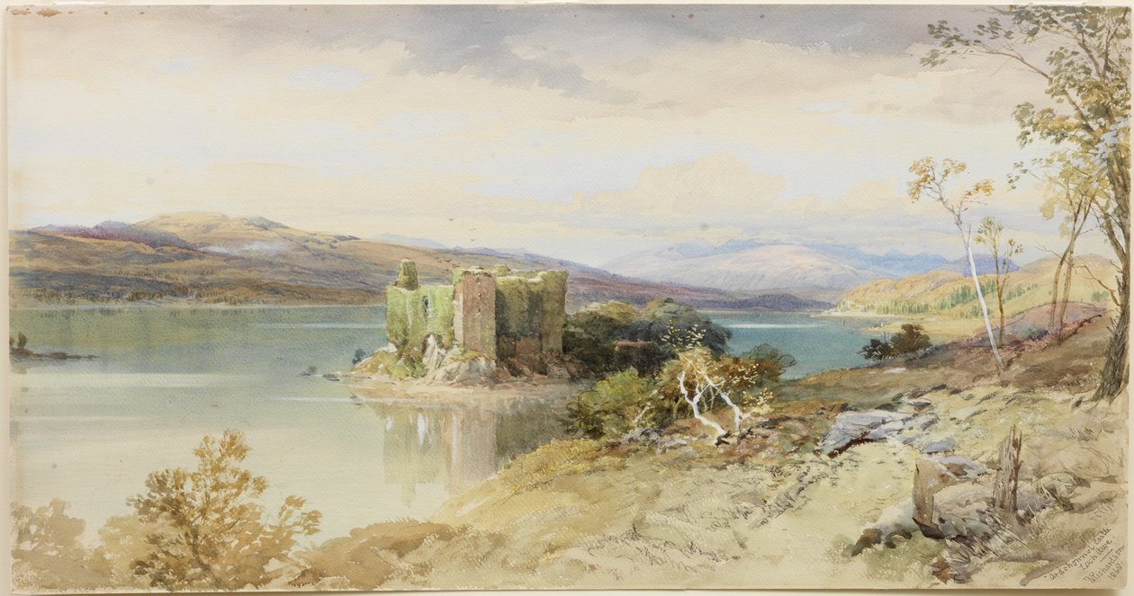 Ardchonnelin linna, Loch Awe (akvarelli, kynä ja vartaloväri paperilla) tekijältä Thomas Miles II Richardson