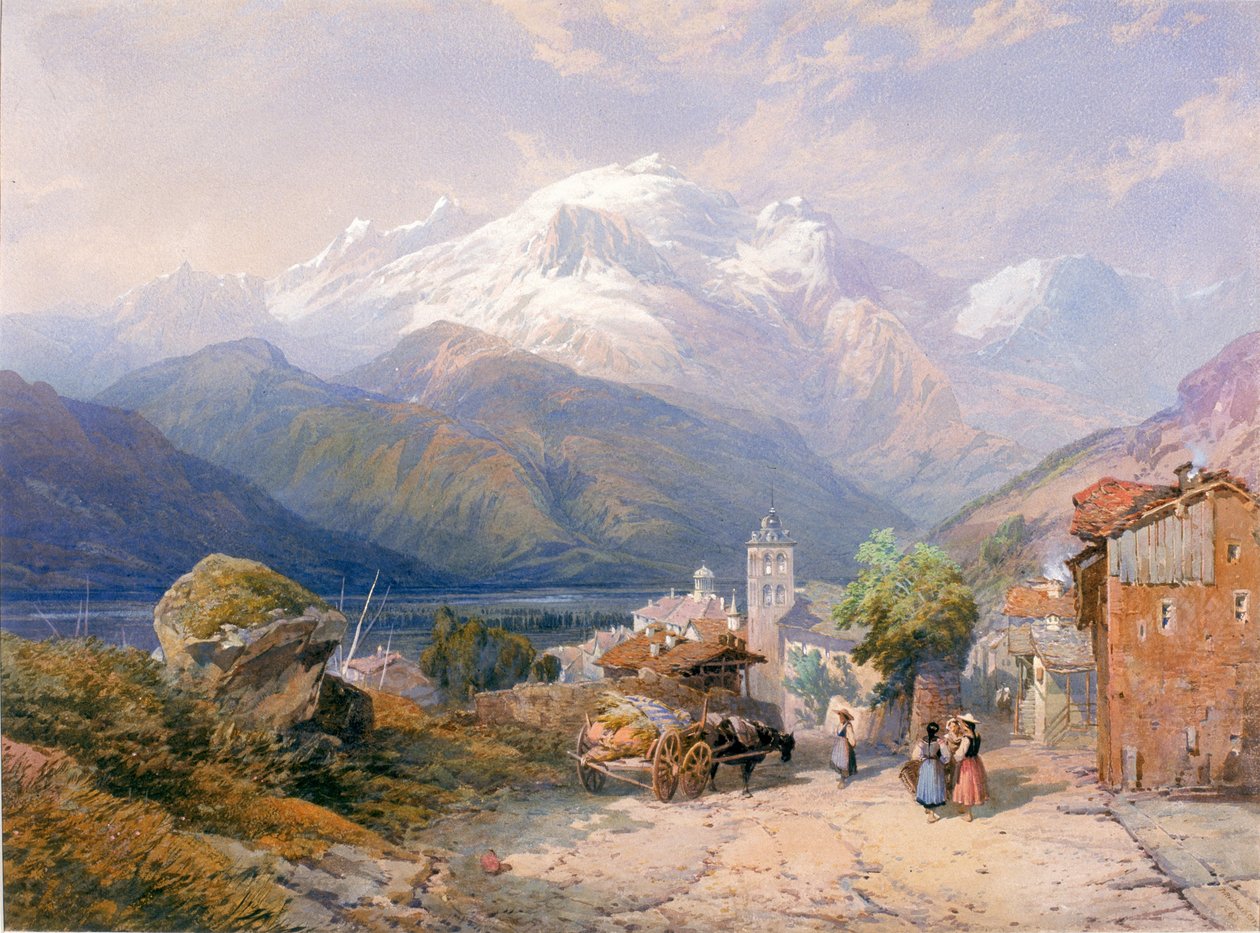 Bourg St Maurice, Savoy (vartaloväri ja akvarelli paperille) tekijältä Thomas Miles II Richardson