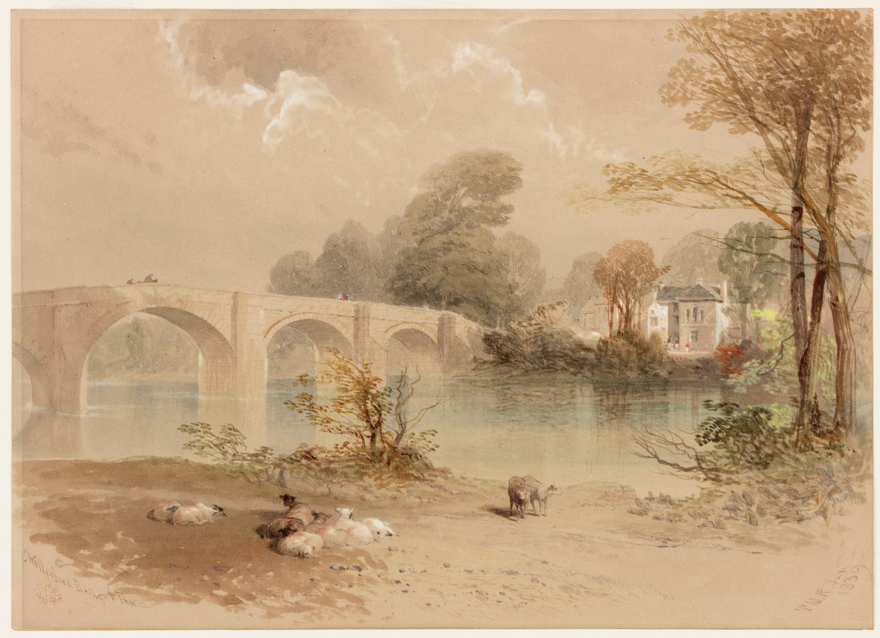 Chollerford Bridge and Inn (vartalon väri) tekijältä Thomas Miles II Richardson