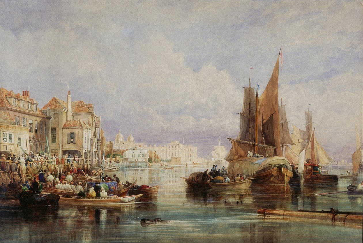 Kohtaus Greenwichissä, Thames-joen varrella lauantaiaamuna 10. elokuuta, päivänä, jona hänen armollinen majesteettinsa Yrjö neljäs lähti Skotlantiin. tekijältä Thomas Miles Richardson