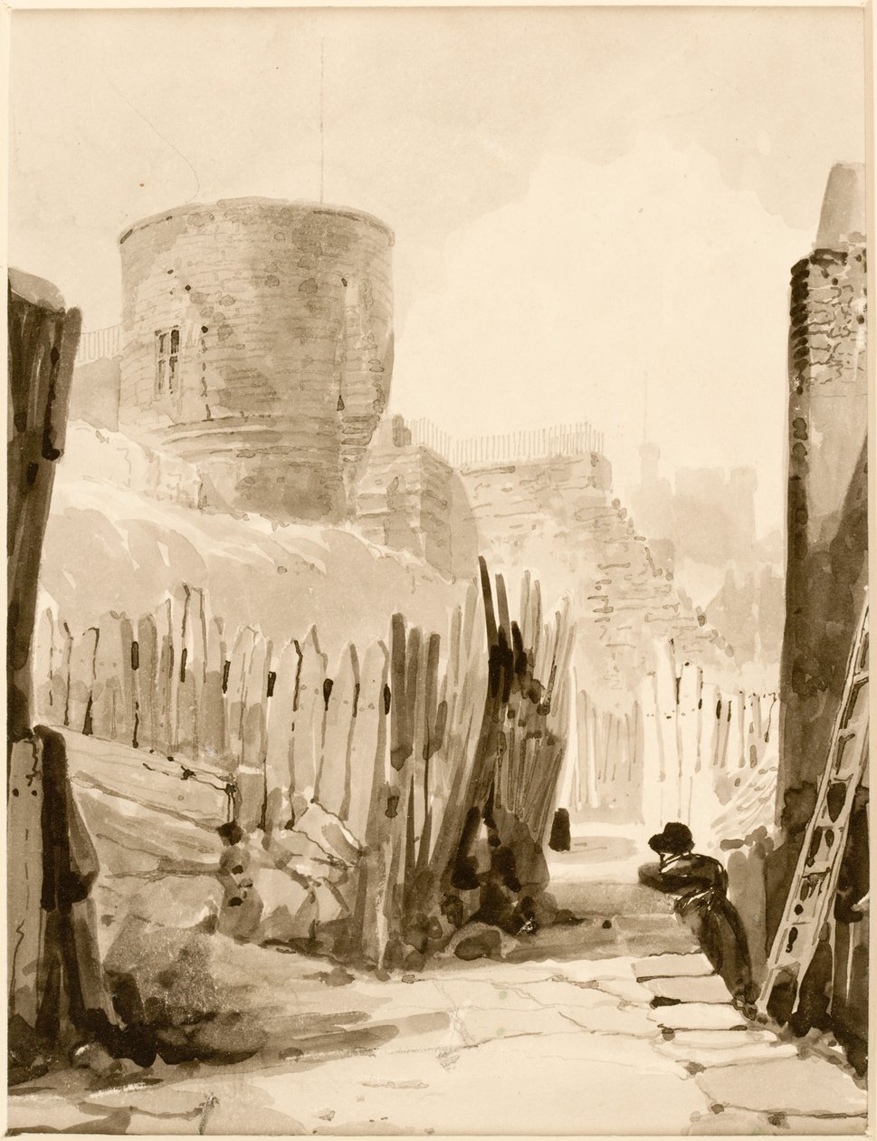 White Friar Tower, Newcastle upon Tyne (muste (musta) paperilla (kortilla)) tekijältä Thomas Miles Richardson