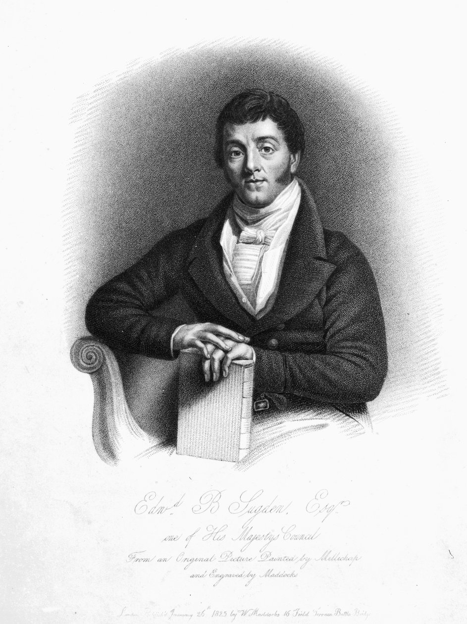 Edward Buttenshaw Sugden, 1. Baron St. Leonards, kaiverrus Maddocks, 1825 tekijältä Thomas Millichap