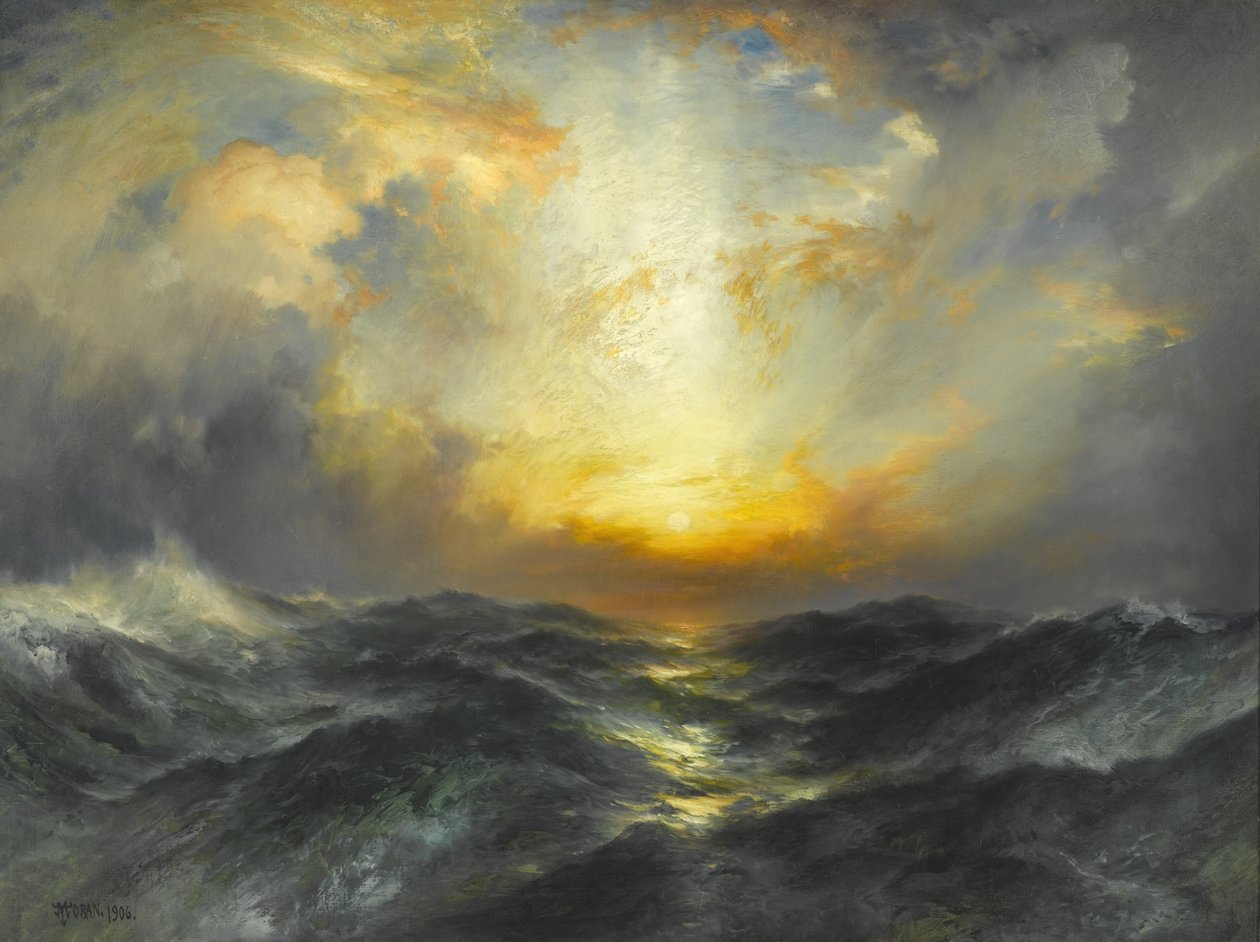 Auringonlasku merellä, 1906 tekijältä Thomas Moran