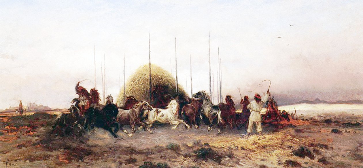 Threshing Wheat, New Mexico, n. 1883 tekijältä Thomas Moran