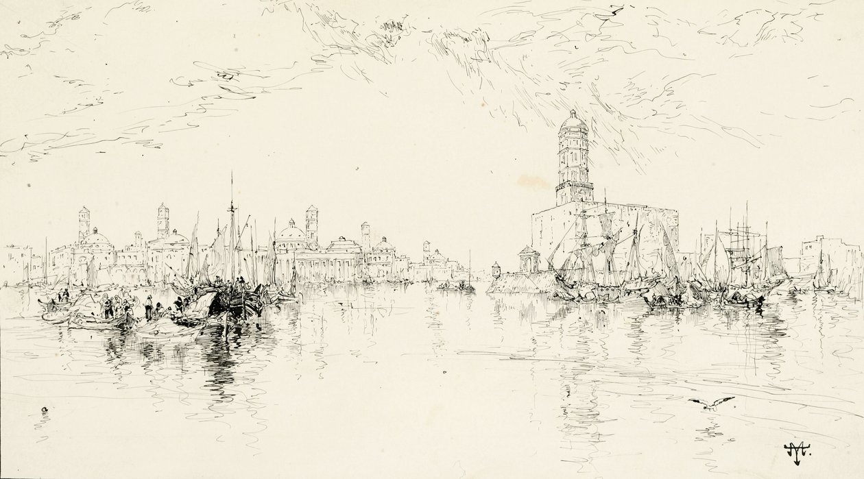 Vera Cruz, Meksikon satama, 1885 (kynä ja muste kermanvärisellä kuvataululla) tekijältä Thomas Moran