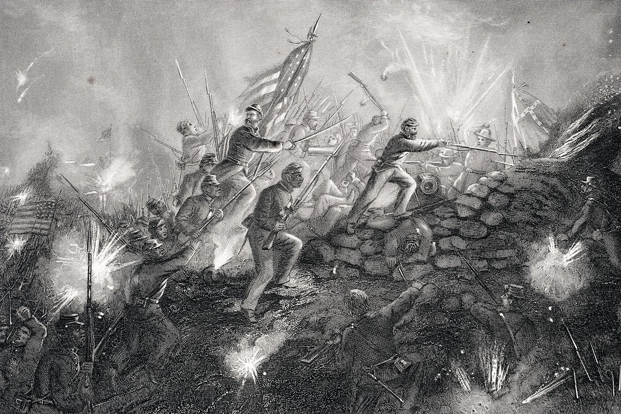 Hyökkäys Fort Wagneriin, Morris Island, Etelä-Carolina, 1863 tekijältä Thomas Nast