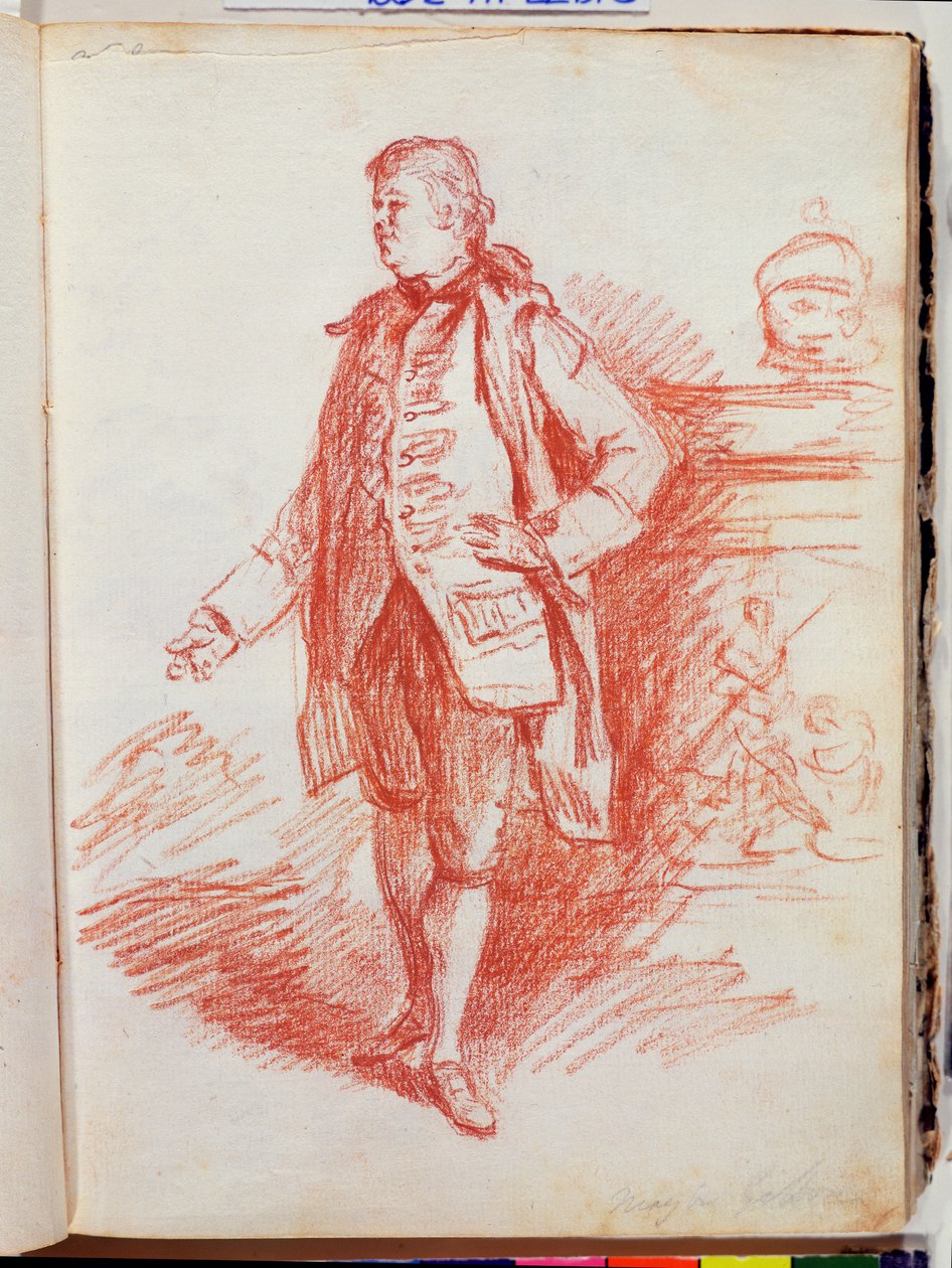 Miehen muotokuva, nimeltään Edward Gibbon (1737-94) Sketchbook of Portrait Studiesista, 1760-luku (punainen värikynä paperilla) tekijältä Thomas Patch