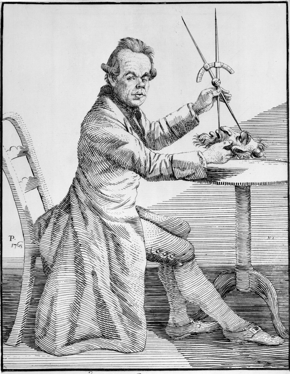 Omakuva, jossa työntösatulat maskin päällä, n. 1768-70 tekijältä Thomas Patch