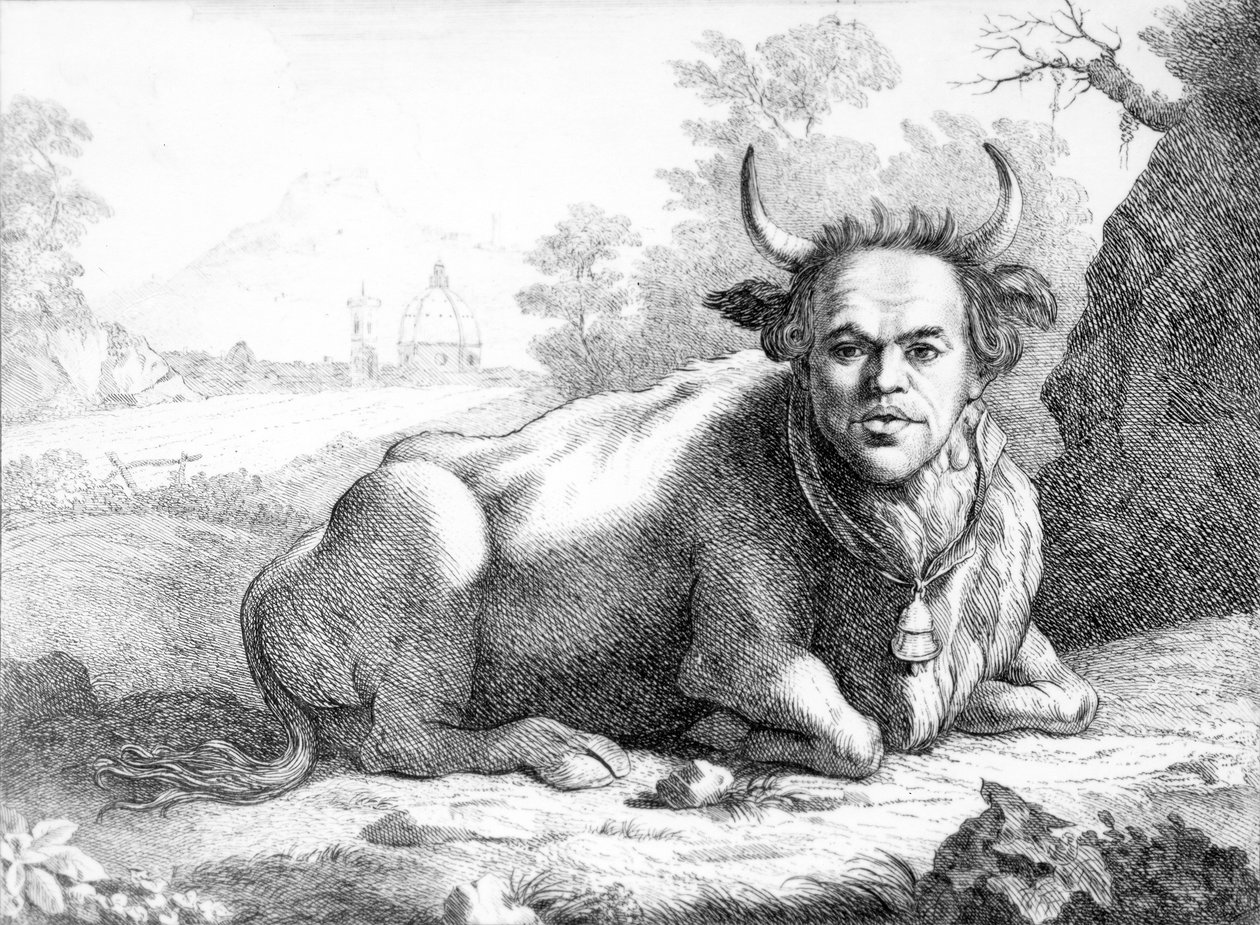 Omakuva karikatyyri sarjasta 25 Caricaatures, 1768-9 tekijältä Thomas Patch