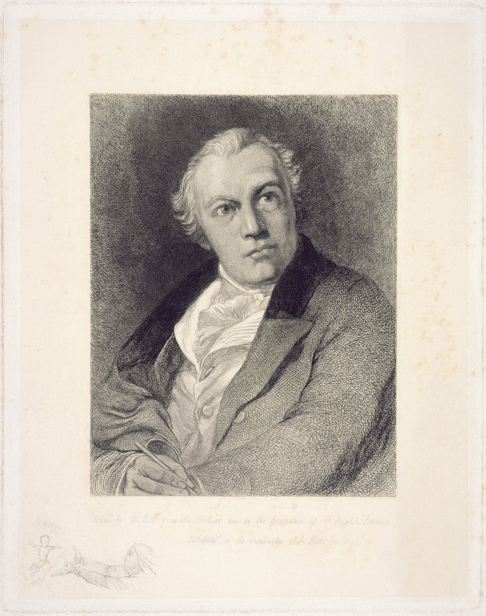 William Blaken muotokuva, kaiverrus William Bell Scott (1811-90) (viivakaiverrus) tekijältä Thomas Phillips