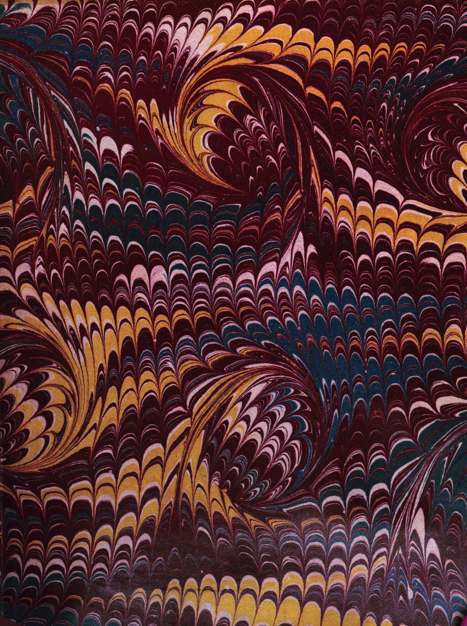Paperin marmorointi Marmoroitu paperi kannen sisäpuolelta, The snakes of Australia, kuvitettu luettelo (1869) tekijältä Thomas Richards