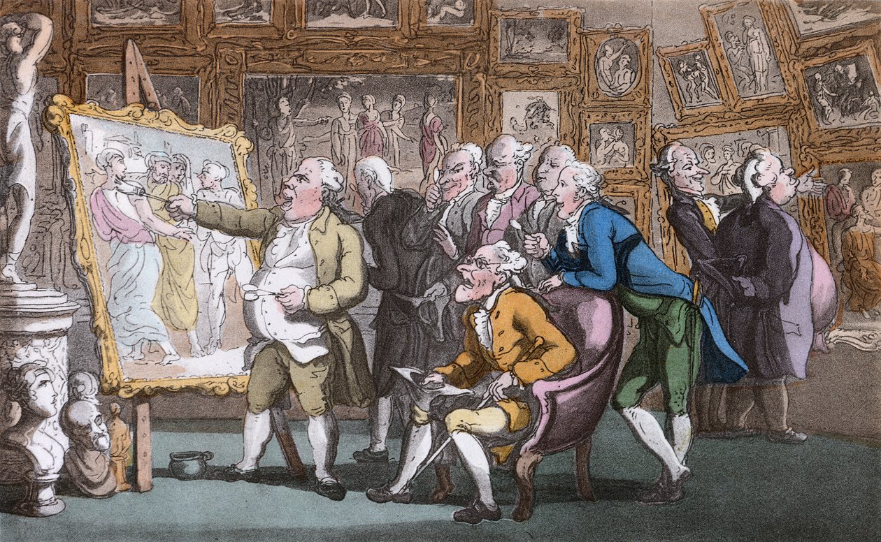 Tuntija, kuvitus Oliver Goldsmithin teoksesta "The Vicar of Wakefield", pubi. Ackermann, 1817 (käsinvärinen akvatinta) tekijältä Thomas Rowlandson