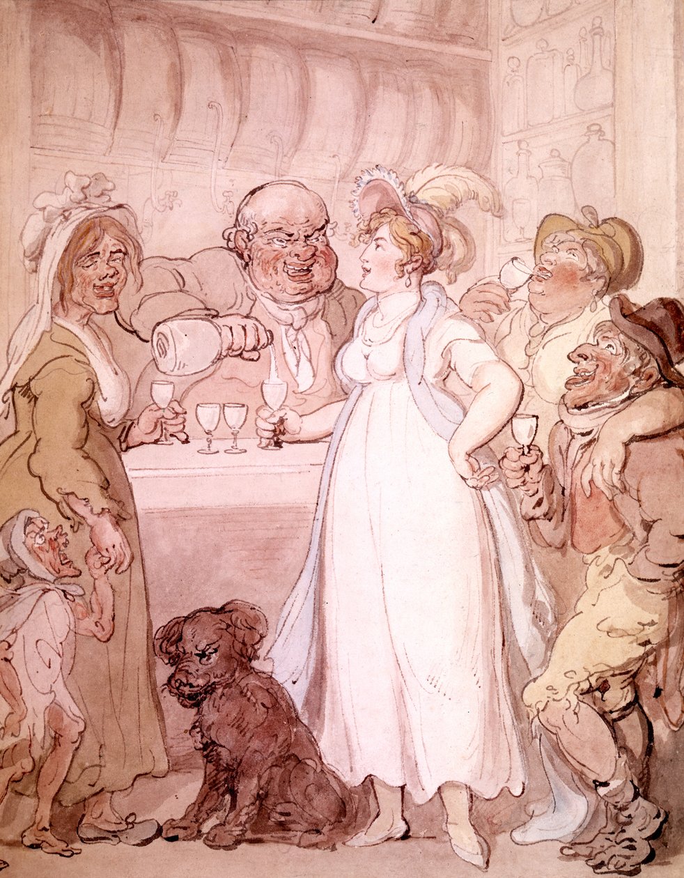 Gin Shop, n. 1808-09 (akvarelli) tekijältä Thomas Rowlandson