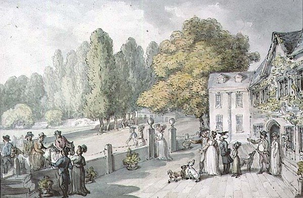 Talo hahmoilla, joka tunnettiin aiemmin nimellä The Green, Richmond tekijältä Thomas Rowlandson
