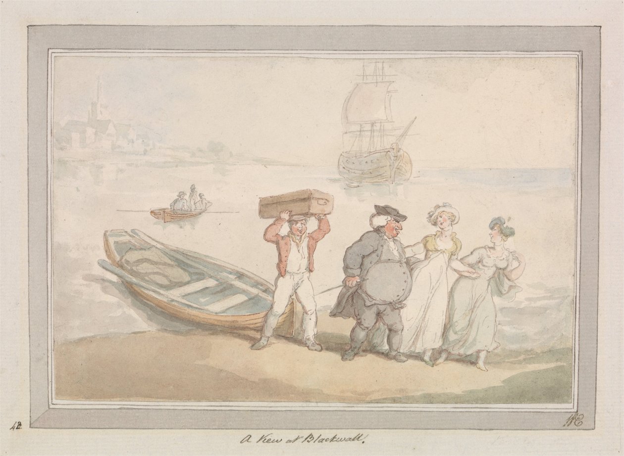 Näkymä Blackwallista tekijältä Thomas Rowlandson