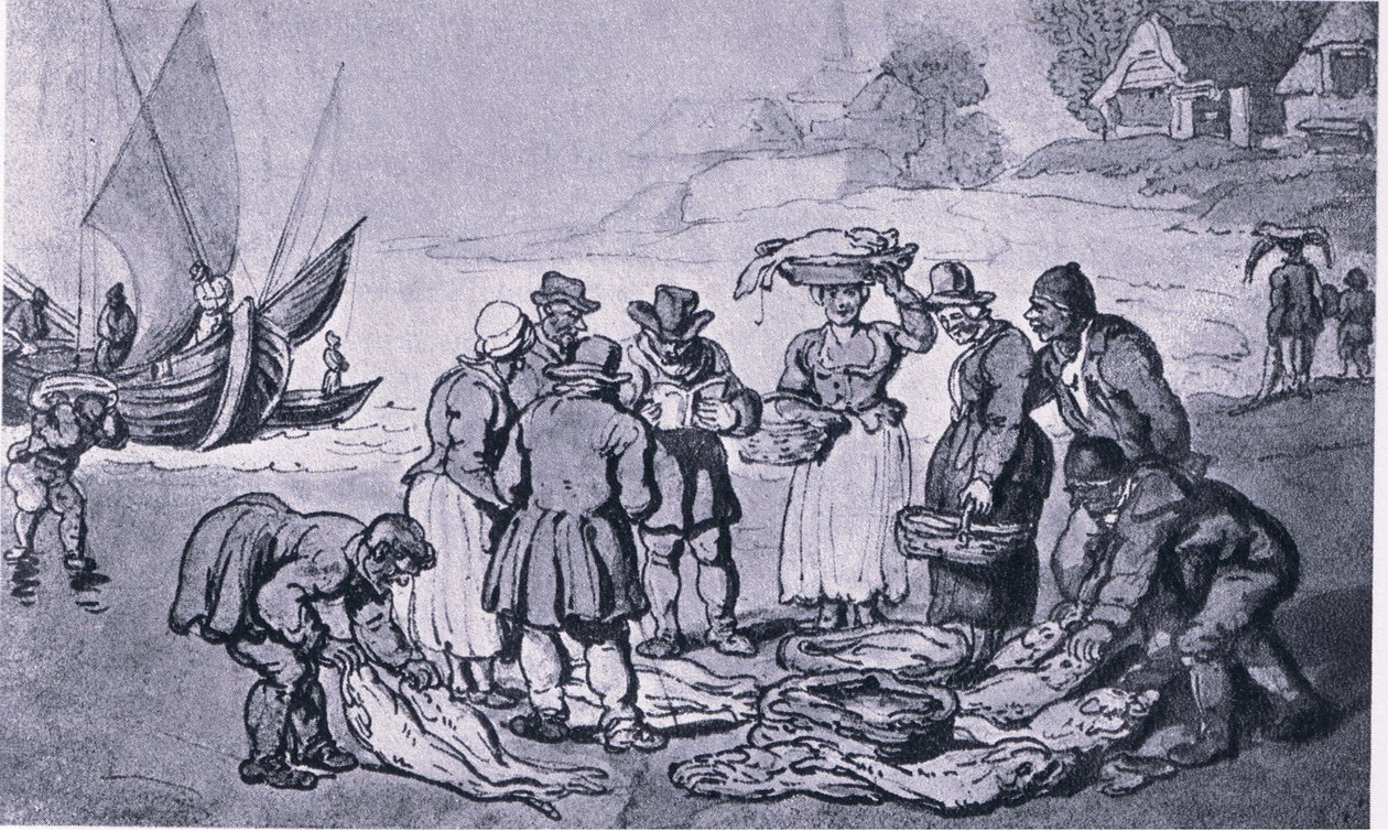 Kalamarkkinat rannalla tekijältä Thomas Rowlandson